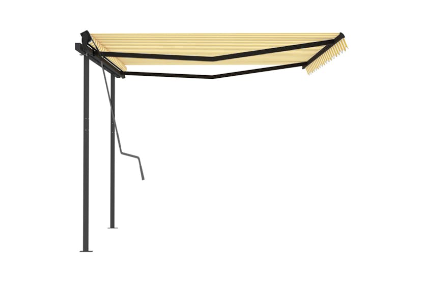 vidaXL 3070218 Manual Retractable Awning With Posts 4x3.5 M Yellow And White vidaXL 3070218 Manual Retractable Awning With Posts 4x3.5 M Yellow And White