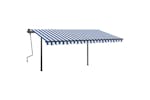 vidaXL 3070216 Manual Retractable Awning With Posts 4x3.5 M Blue And White vidaXL 3070216 Manual Retractable Awning With Posts 4x3.5 M Blue And White