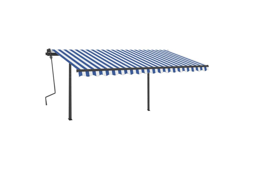 vidaXL 3070216 Manual Retractable Awning With Posts 4x3.5 M Blue And White vidaXL 3070216 Manual Retractable Awning With Posts 4x3.5 M Blue And White