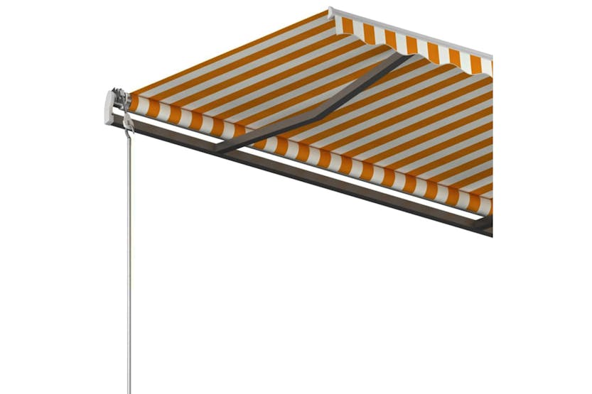 vidaXL 3070218 Manual Retractable Awning With Posts 4x3.5 M Yellow And White vidaXL 3070218 Manual Retractable Awning With Posts 4x3.5 M Yellow And White