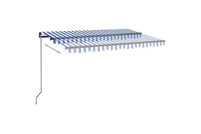 Vidaxl Manual Retractable Awning With Led 400x300 Cm Blue And White Vidaxl Manual Retractable Awning With Led 400x300 Cm Blue And White