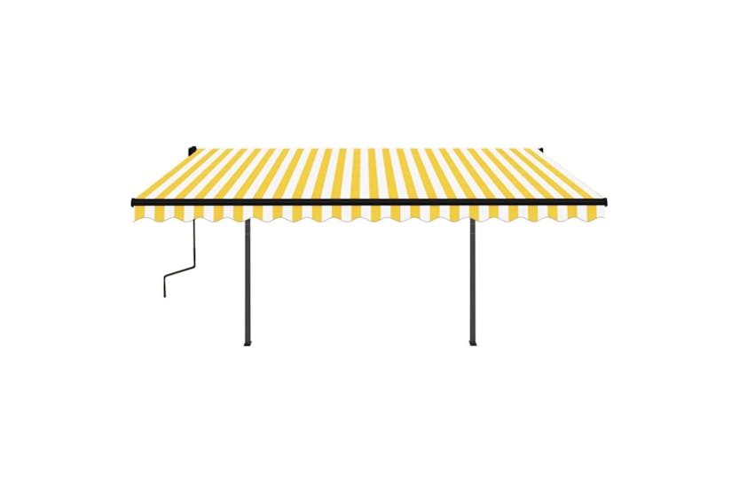 vidaXL 3070218 Manual Retractable Awning With Posts 4x3.5 M Yellow And White vidaXL 3070218 Manual Retractable Awning With Posts 4x3.5 M Yellow And White