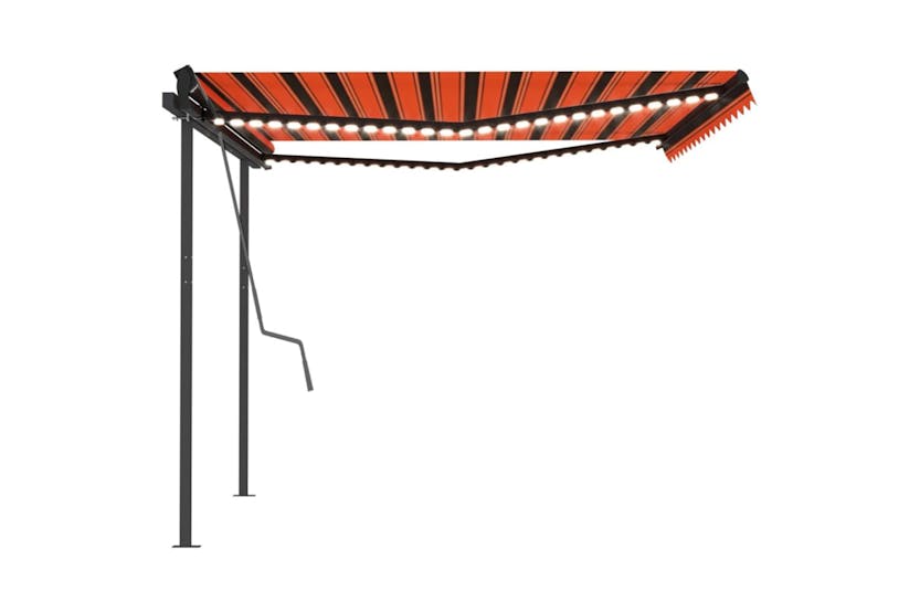 vidaXL 3070225 Manual Retractable Awning With Led 4x3.5 M Orange And Brown vidaXL 3070225 Manual Retractable Awning With Led 4x3.5 M Orange And Brown