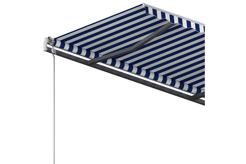 vidaXL 3070216 Manual Retractable Awning With Posts 4x3.5 M Blue And White vidaXL 3070216 Manual Retractable Awning With Posts 4x3.5 M Blue And White