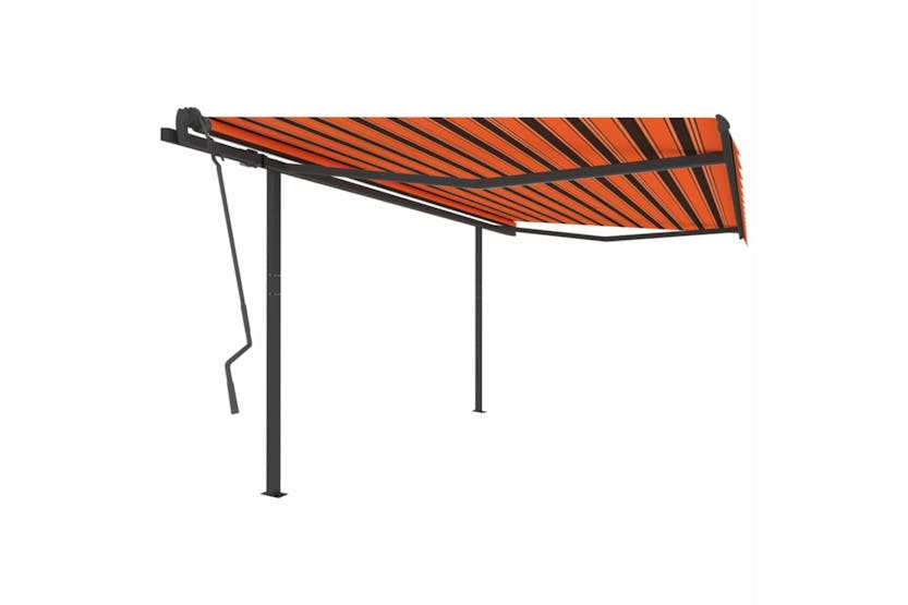 vidaXL 3070220 Manual Retractable Awning With Posts 4x3.5 M Orange And Brown vidaXL 3070220 Manual Retractable Awning With Posts 4x3.5 M Orange And Brown