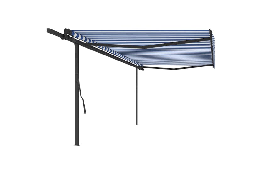 vidaXL 3070256 Manual Retractable Awning With Posts 5x3.5 M Blue And White vidaXL 3070256 Manual Retractable Awning With Posts 5x3.5 M Blue And White