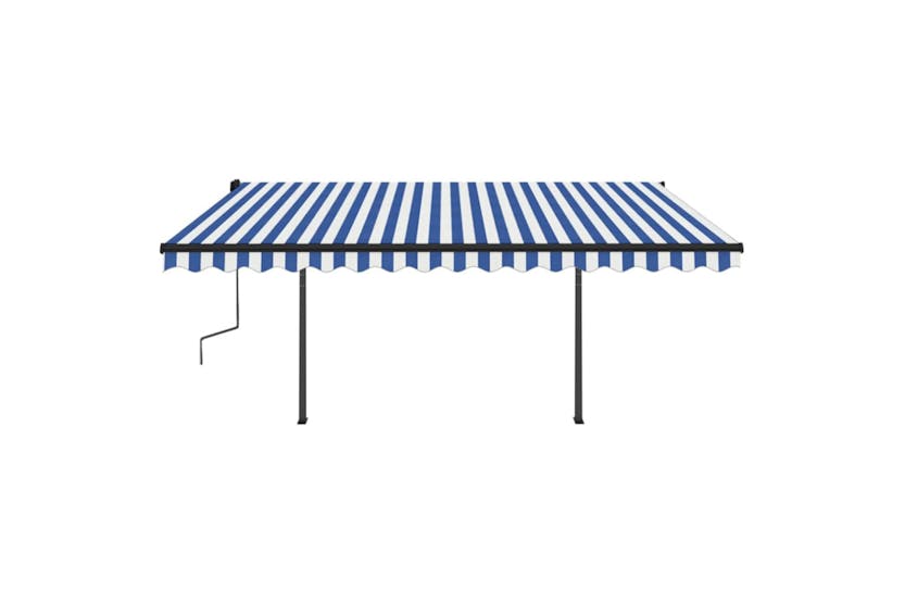 vidaXL 3070216 Manual Retractable Awning With Posts 4x3.5 M Blue And White vidaXL 3070216 Manual Retractable Awning With Posts 4x3.5 M Blue And White