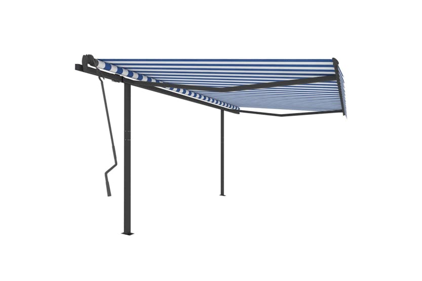 vidaXL 3070216 Manual Retractable Awning With Posts 4x3.5 M Blue And White vidaXL 3070216 Manual Retractable Awning With Posts 4x3.5 M Blue And White