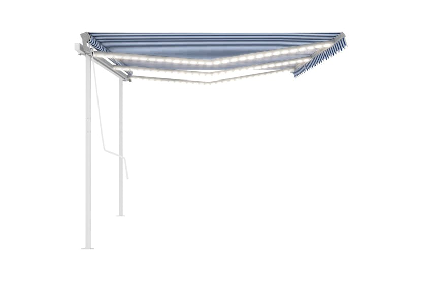 vidaXL 3070081 Manual Retractable Awning With Led 6x3.5 M Blue And White vidaXL 3070081 Manual Retractable Awning With Led 6x3.5 M Blue And White