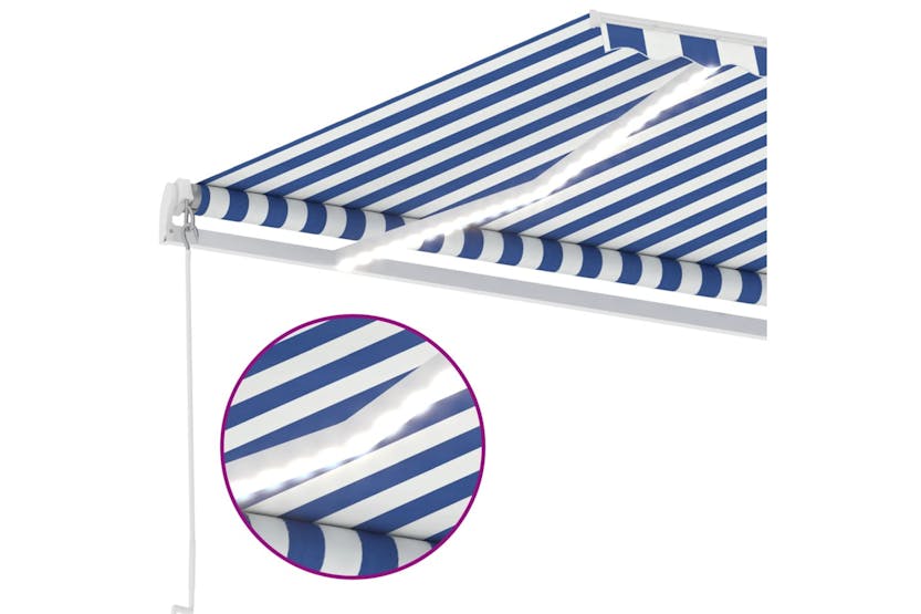 vidaXL 3069681 Manual Retractable Awning With Led 600x350cm Blue And White vidaXL 3069681 Manual Retractable Awning With Led 600x350cm Blue And White