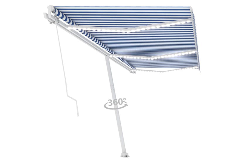 vidaXL 3069681 Manual Retractable Awning With Led 600x350cm Blue And White vidaXL 3069681 Manual Retractable Awning With Led 600x350cm Blue And White