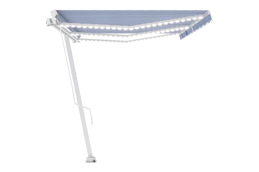 vidaXL 3069681 Manual Retractable Awning With Led 600x350cm Blue And White vidaXL 3069681 Manual Retractable Awning With Led 600x350cm Blue And White
