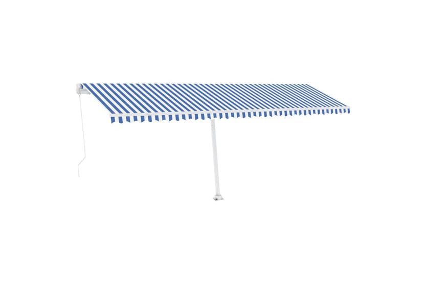 vidaXL 3069681 Manual Retractable Awning With Led 600x350cm Blue And White vidaXL 3069681 Manual Retractable Awning With Led 600x350cm Blue And White