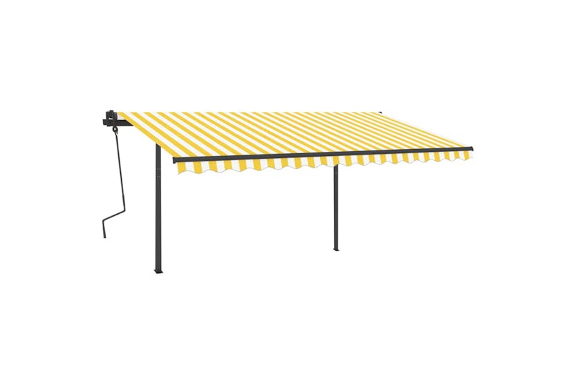vidaXL 3070238 Manual Retractable Awning With Posts 4.5x3.5 M Yellow & White vidaXL 3070238 Manual Retractable Awning With Posts 4.5x3.5 M Yellow & White