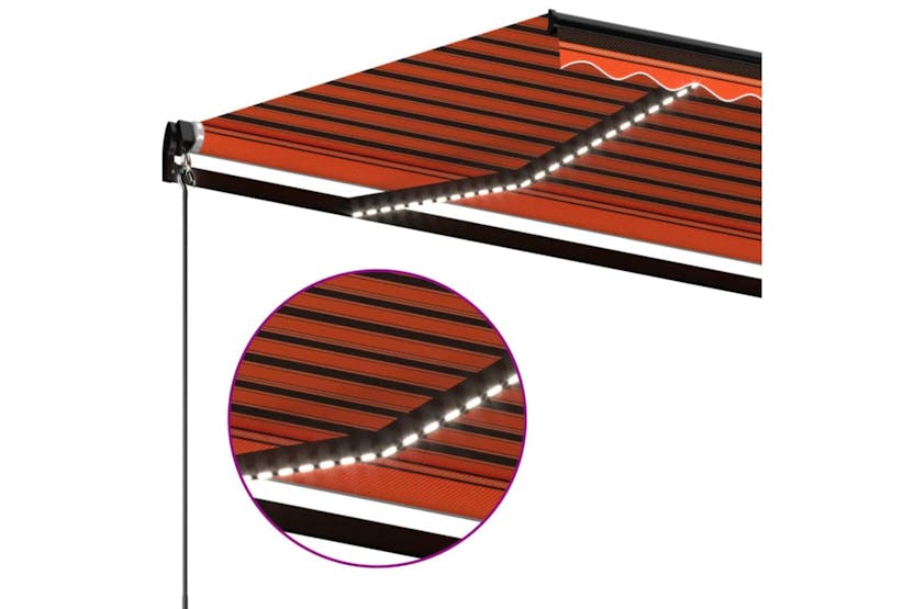 vidaXL 3069185 Manual Retractable Awning With Led 400x350cm Orange And Brown vidaXL 3069185 Manual Retractable Awning With Led 400x350cm Orange And Brown