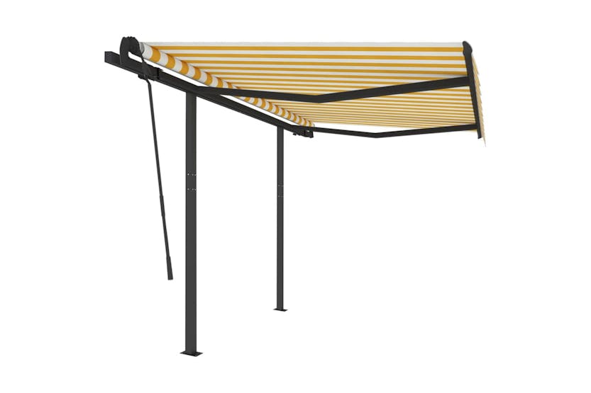 vidaXL 3070098 Manual Retractable Awning With Posts 3x2.5 M Yellow And White vidaXL 3070098 Manual Retractable Awning With Posts 3x2.5 M Yellow And White
