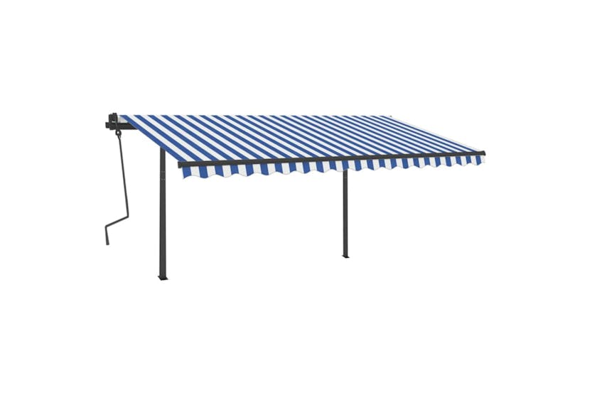 vidaXL 3070156 Manual Retractable Awning With Posts 4.5x3 M Blue And White vidaXL 3070156 Manual Retractable Awning With Posts 4.5x3 M Blue And White