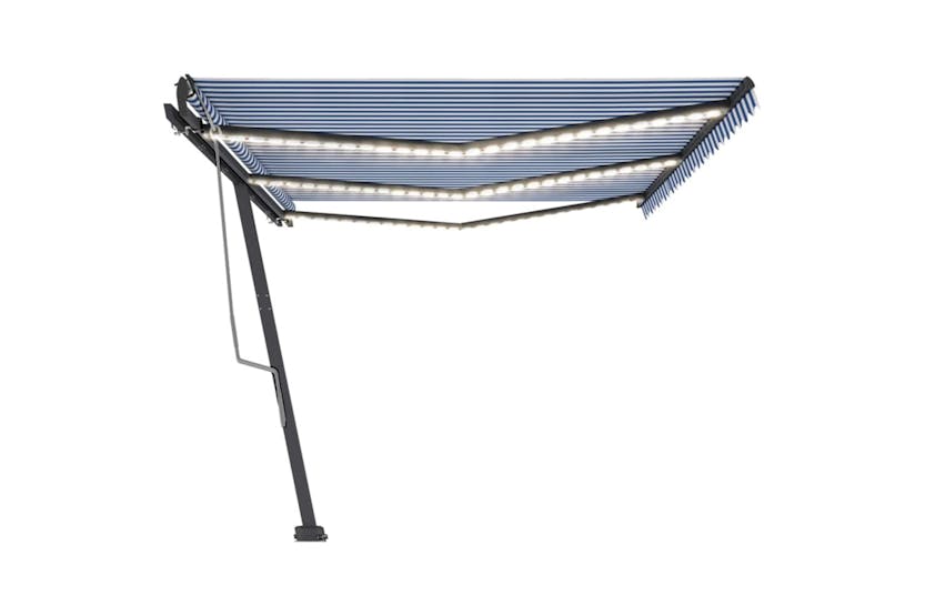 vidaXL 3069801 Manual Retractable Awning With Led 600x300cm Blue And White vidaXL 3069801 Manual Retractable Awning With Led 600x300cm Blue And White