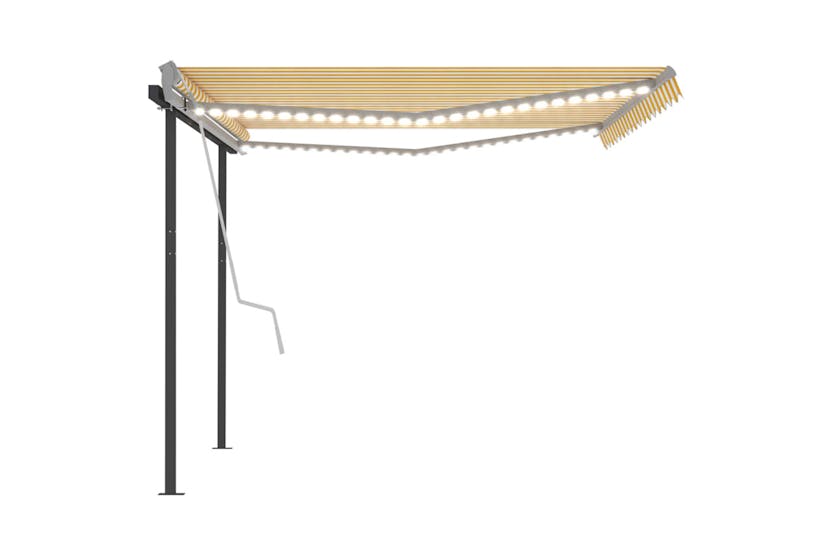 vidaXL 3070223 Manual Retractable Awning With Led 4x3.5 M Yellow And White vidaXL 3070223 Manual Retractable Awning With Led 4x3.5 M Yellow And White
