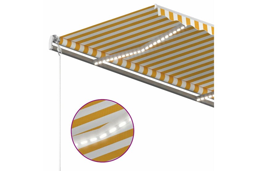 vidaXL 3070223 Manual Retractable Awning With Led 4x3.5 M Yellow And White vidaXL 3070223 Manual Retractable Awning With Led 4x3.5 M Yellow And White