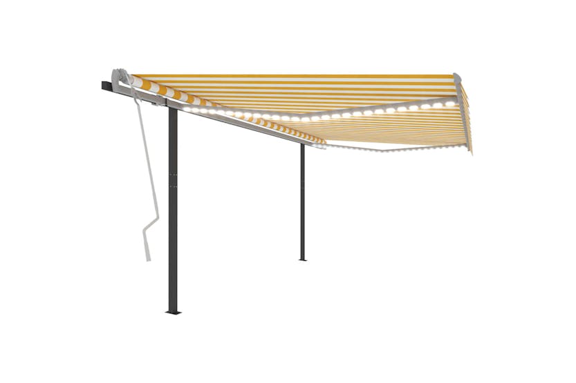 vidaXL 3070223 Manual Retractable Awning With Led 4x3.5 M Yellow And White vidaXL 3070223 Manual Retractable Awning With Led 4x3.5 M Yellow And White