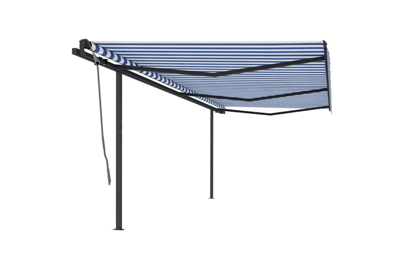 vidaXL 3070196 Manual Retractable Awning With Posts 6x3 M Blue And White vidaXL 3070196 Manual Retractable Awning With Posts 6x3 M Blue And White