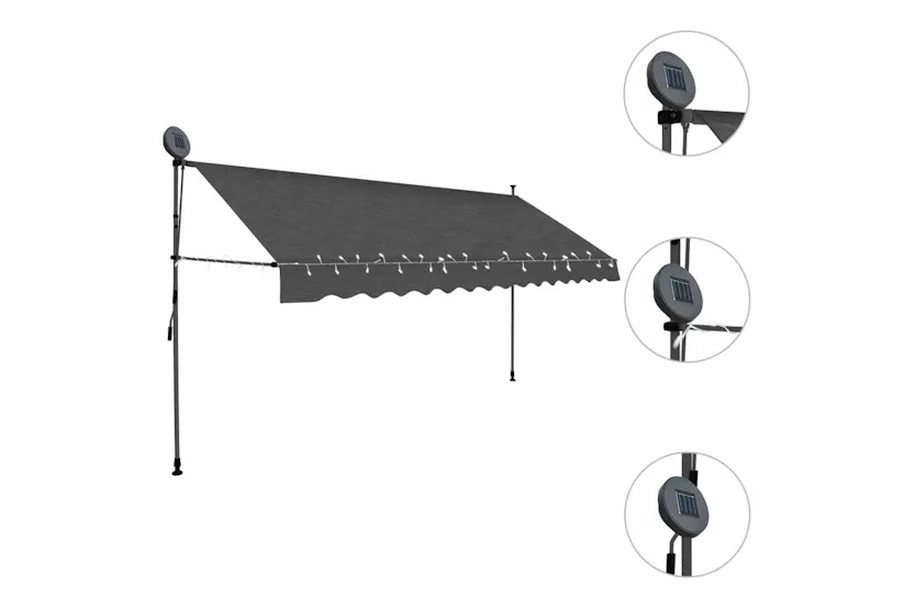 vidaXL 145868 Manual Retractable Awning With Led 400cm Anthracite vidaXL 145868 Manual Retractable Awning With Led 400cm Anthracite