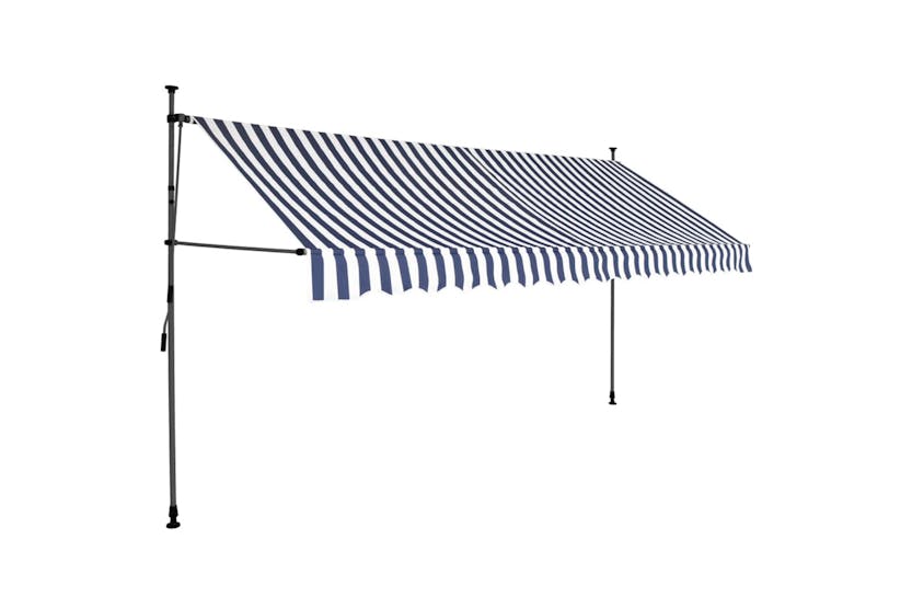 vidaXL 145846 Manual Retractable Awning With Led 350cm Blue And White vidaXL 145846 Manual Retractable Awning With Led 350cm Blue And White
