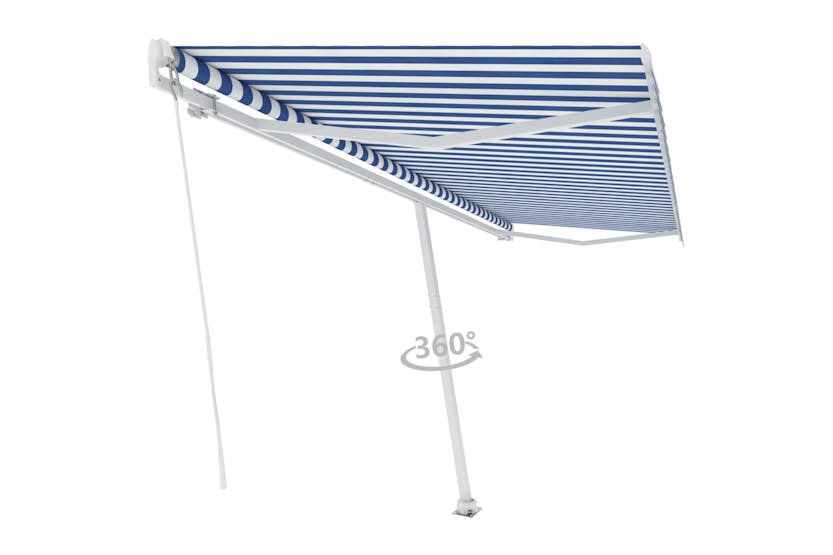 vidaXL 3069656 Freestanding Manual Retractable Awning 500x350cm Blue/white vidaXL 3069656 Freestanding Manual Retractable Awning 500x350cm Blue/white