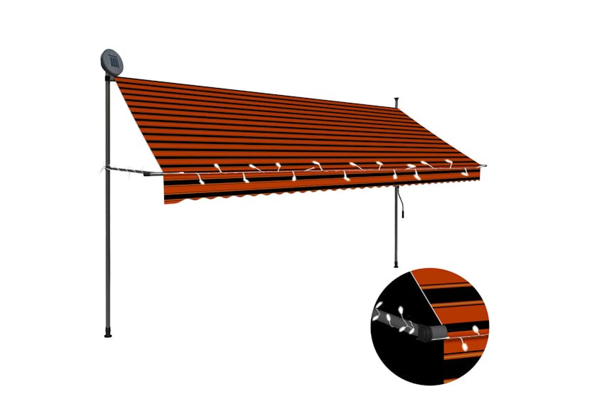 vidaXL 145881 Manual Retractable Awning With Led 350cm Orange And Brown vidaXL 145881 Manual Retractable Awning With Led 350cm Orange And Brown