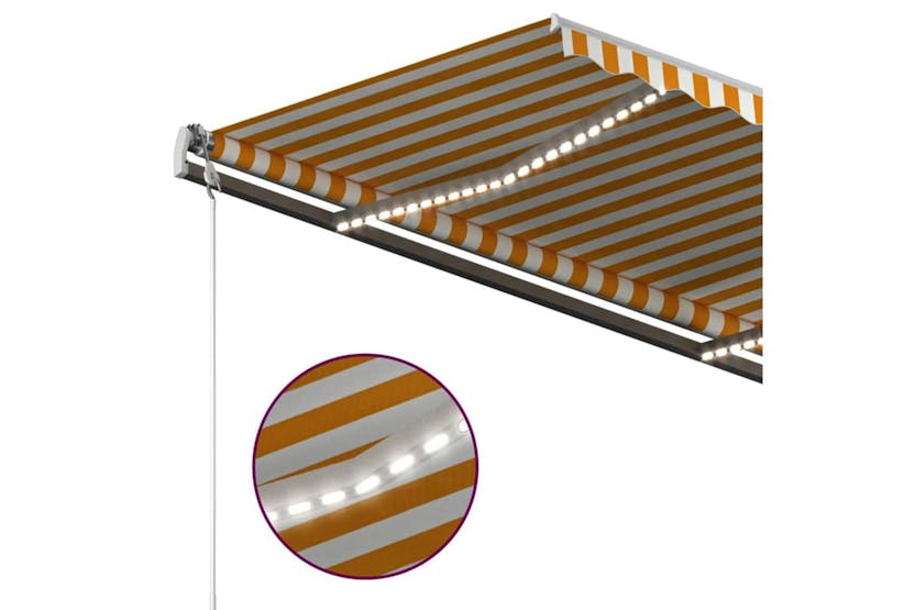 vidaXL 3069823 Manual Retractable Awning With Led 400x350cm Yellow And White vidaXL 3069823 Manual Retractable Awning With Led 400x350cm Yellow And White