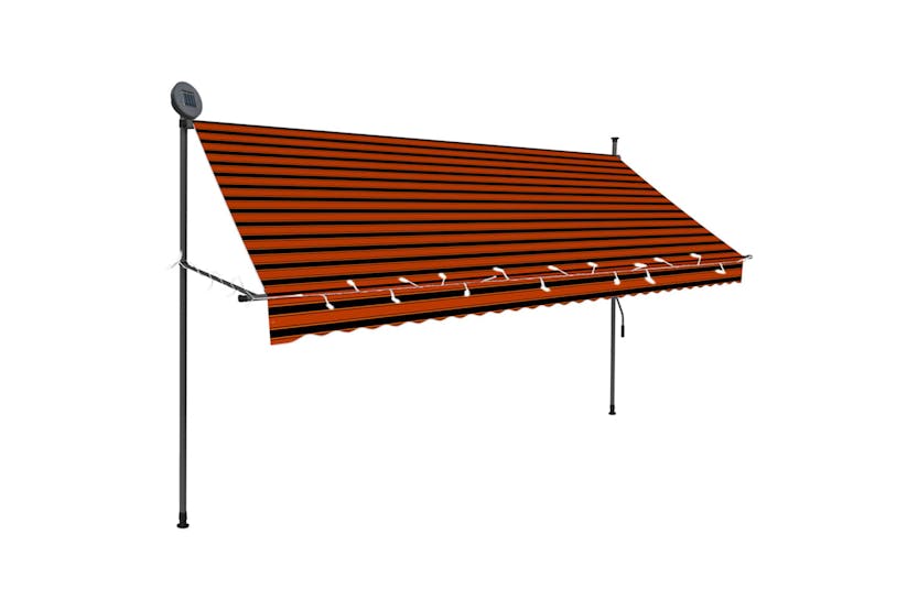 vidaXL 145880 Manual Retractable Awning With Led 300cm Orange And Brown vidaXL 145880 Manual Retractable Awning With Led 300cm Orange And Brown