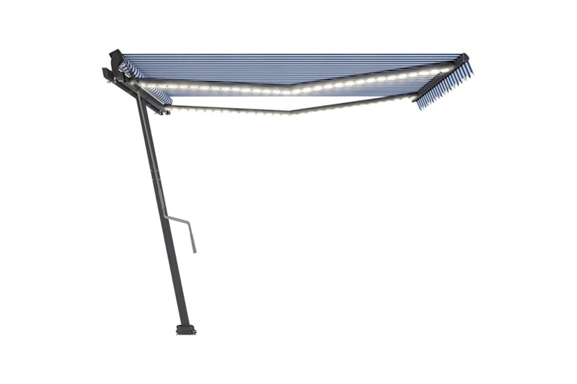 vidaXL 3069821 Manual Retractable Awning With Led 400x350cm Blue And White vidaXL 3069821 Manual Retractable Awning With Led 400x350cm Blue And White