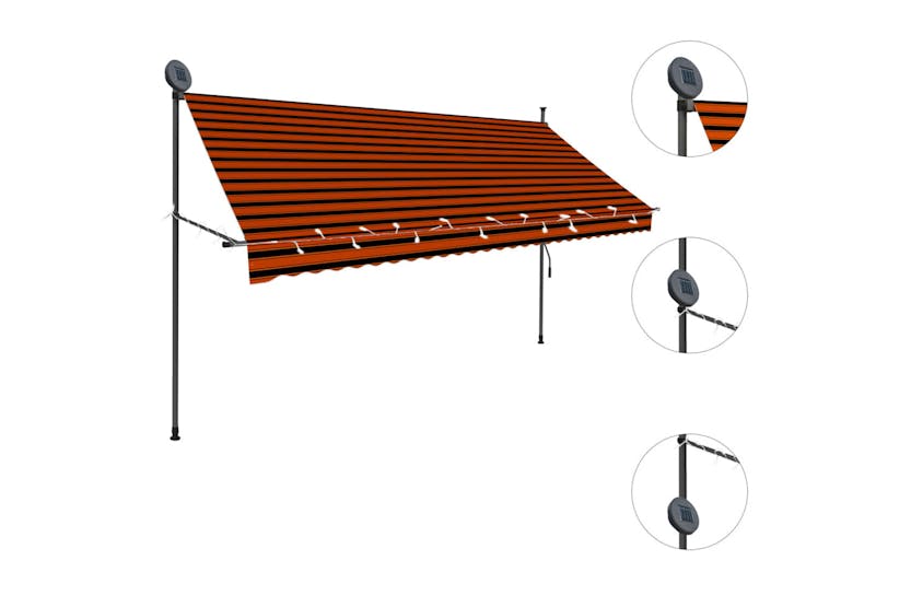 vidaXL 145880 Manual Retractable Awning With Led 300cm Orange And Brown vidaXL 145880 Manual Retractable Awning With Led 300cm Orange And Brown