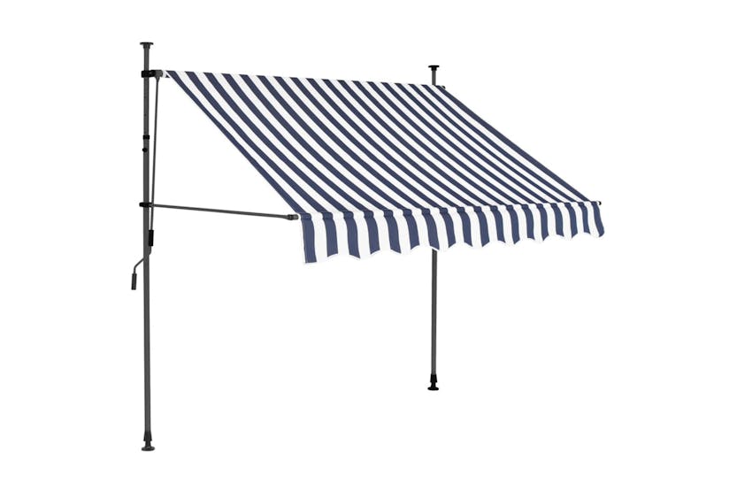 vidaXL 145842 Manual Retractable Awning With Led 150cm Blue And White vidaXL 145842 Manual Retractable Awning With Led 150cm Blue And White