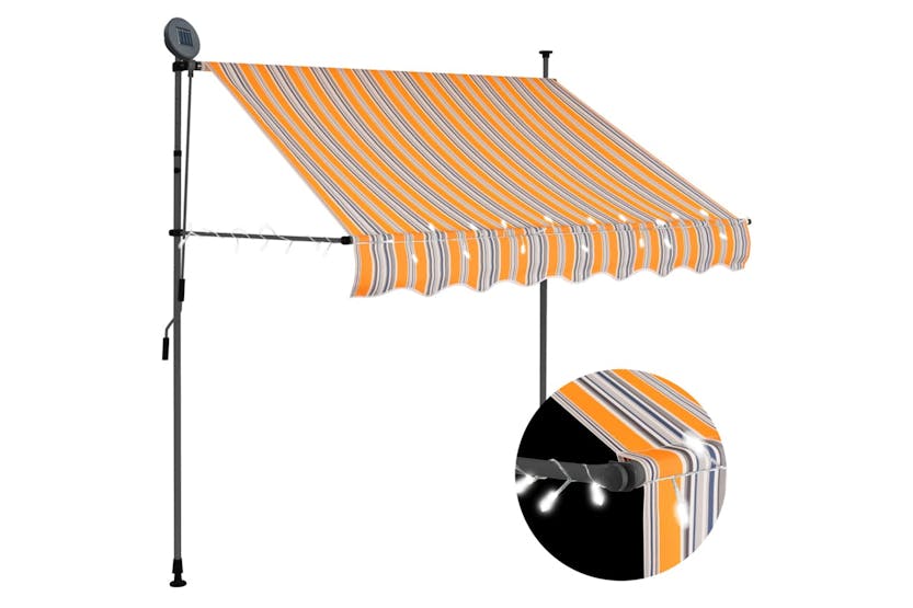 vidaXL 145850 Manual Retractable Awning With Led 200cm Yellow And Blue vidaXL 145850 Manual Retractable Awning With Led 200cm Yellow And Blue
