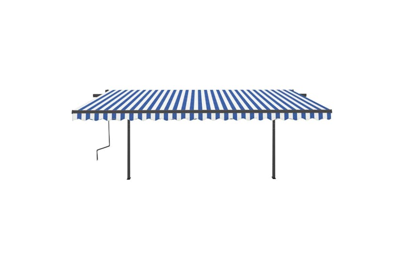 vidaXL 3070176 Manual Retractable Awning With Posts 5x3 M Blue And White vidaXL 3070176 Manual Retractable Awning With Posts 5x3 M Blue And White