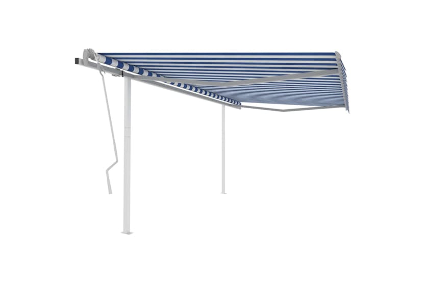 vidaXL 3070016 Manual Retractable Awning With Posts 4x3.5 M Blue And White vidaXL 3070016 Manual Retractable Awning With Posts 4x3.5 M Blue And White
