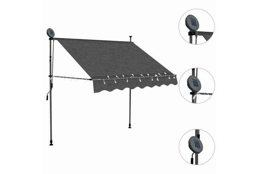 vidaXL 145863 Manual Retractable Awning With Led 150cm Anthracite vidaXL 145863 Manual Retractable Awning With Led 150cm Anthracite