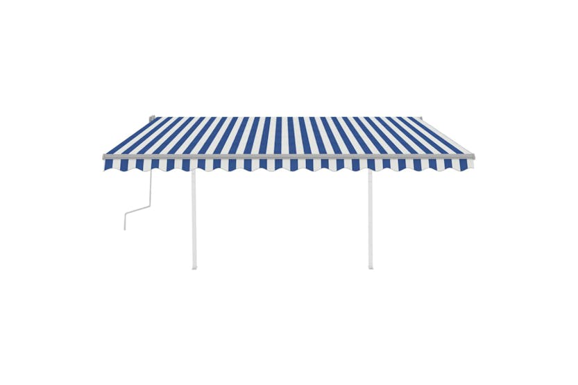 vidaXL 3070021 Manual Retractable Awning With Led 4x3.5 M Blue And White vidaXL 3070021 Manual Retractable Awning With Led 4x3.5 M Blue And White