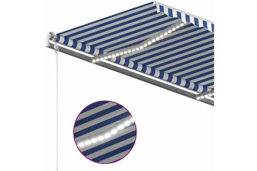 vidaXL 3070021 Manual Retractable Awning With Led 4x3.5 M Blue And White vidaXL 3070021 Manual Retractable Awning With Led 4x3.5 M Blue And White
