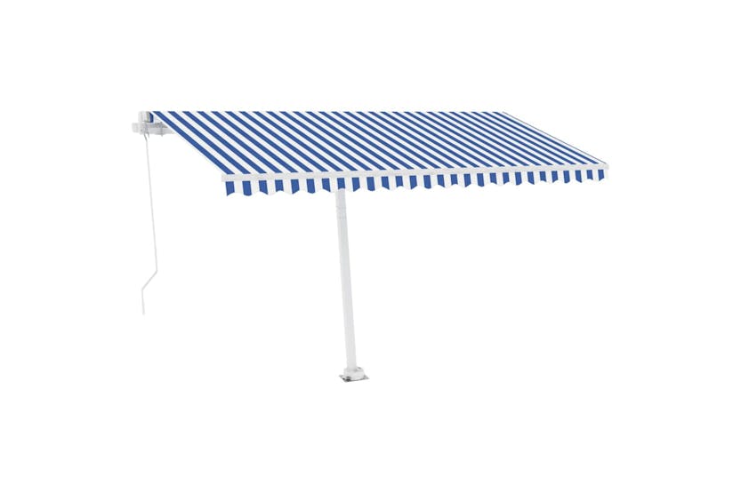 vidaXL 3069621 Manual Retractable Awning With Led 400x350cm Blue And White vidaXL 3069621 Manual Retractable Awning With Led 400x350cm Blue And White