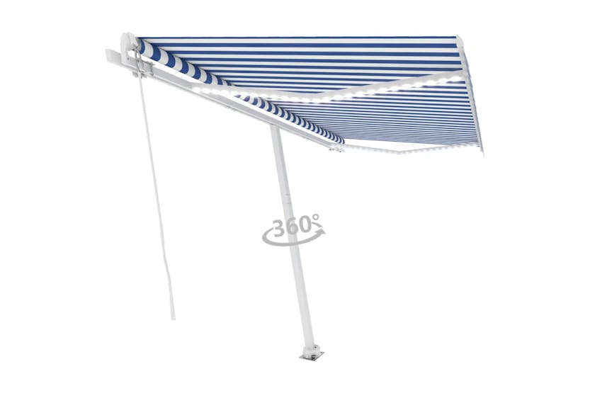 vidaXL 3069621 Manual Retractable Awning With Led 400x350cm Blue And White vidaXL 3069621 Manual Retractable Awning With Led 400x350cm Blue And White