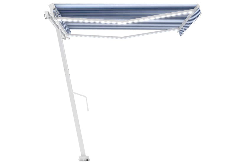 vidaXL 3069621 Manual Retractable Awning With Led 400x350cm Blue And White vidaXL 3069621 Manual Retractable Awning With Led 400x350cm Blue And White