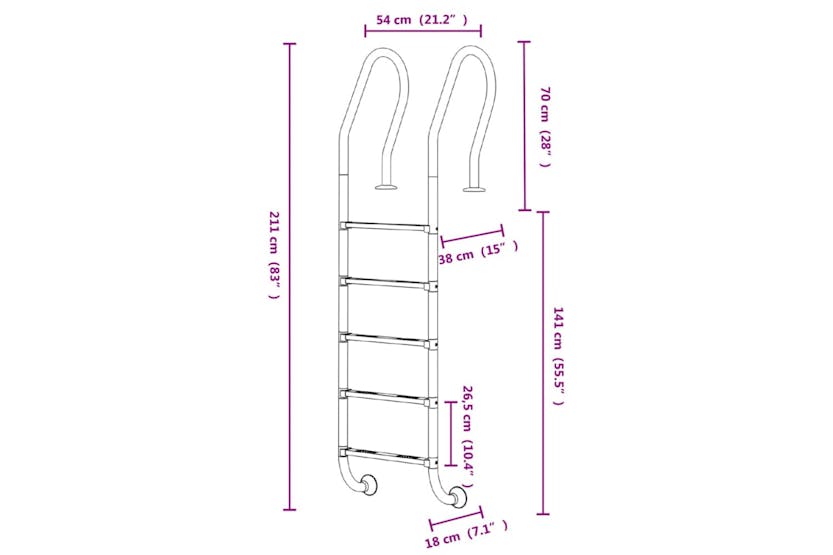 vidaXL 93463 Pool Ladder 54x38x211cm 304 Stainless Steel vidaXL 93463 Pool Ladder 54x38x211cm 304 Stainless Steel