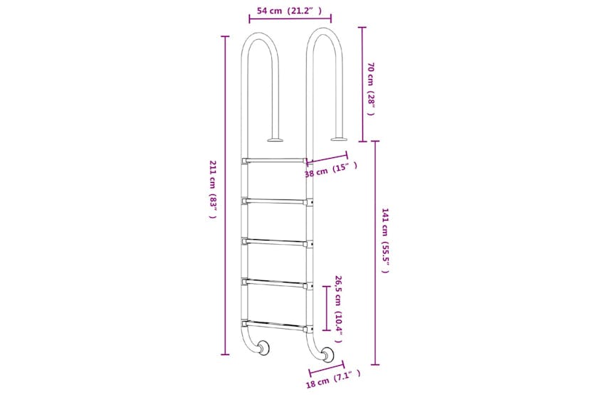 vidaXL 93460 Pool Ladder 54x38x211cm 304 Stainless Steel vidaXL 93460 Pool Ladder 54x38x211cm 304 Stainless Steel