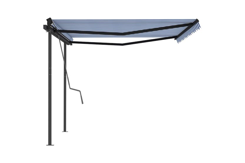 vidaXL 3070136 Manual Retractable Awning With Posts 4x3 M Blue And White vidaXL 3070136 Manual Retractable Awning With Posts 4x3 M Blue And White
