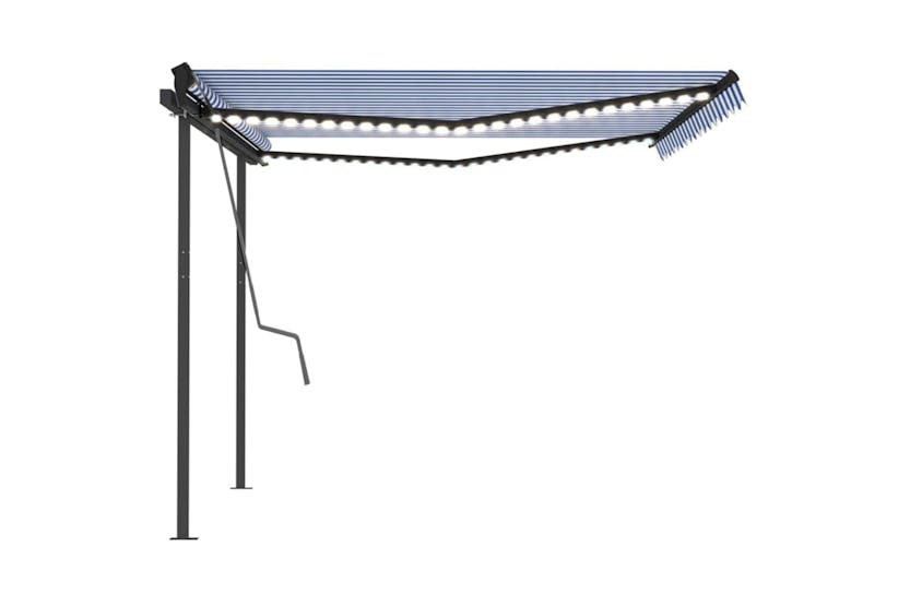 vidaXL 3070141 Manual Retractable Awning With Led 4x3 M Blue And White vidaXL 3070141 Manual Retractable Awning With Led 4x3 M Blue And White