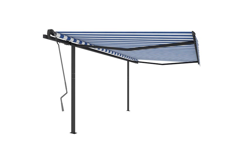 vidaXL 3070136 Manual Retractable Awning With Posts 4x3 M Blue And White vidaXL 3070136 Manual Retractable Awning With Posts 4x3 M Blue And White