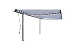 vidaXL 3070141 Manual Retractable Awning With Led 4x3 M Blue And White vidaXL 3070141 Manual Retractable Awning With Led 4x3 M Blue And White